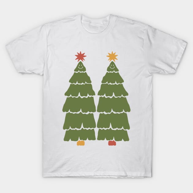 Smiling Christmas Trees T-Shirt by JunkyDotCom